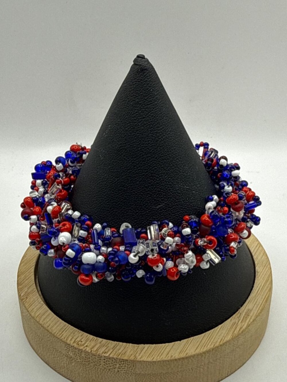 Y2K Chunky Red White Blue Bead Cluster Bracelet Patriotic 4th of July Statement